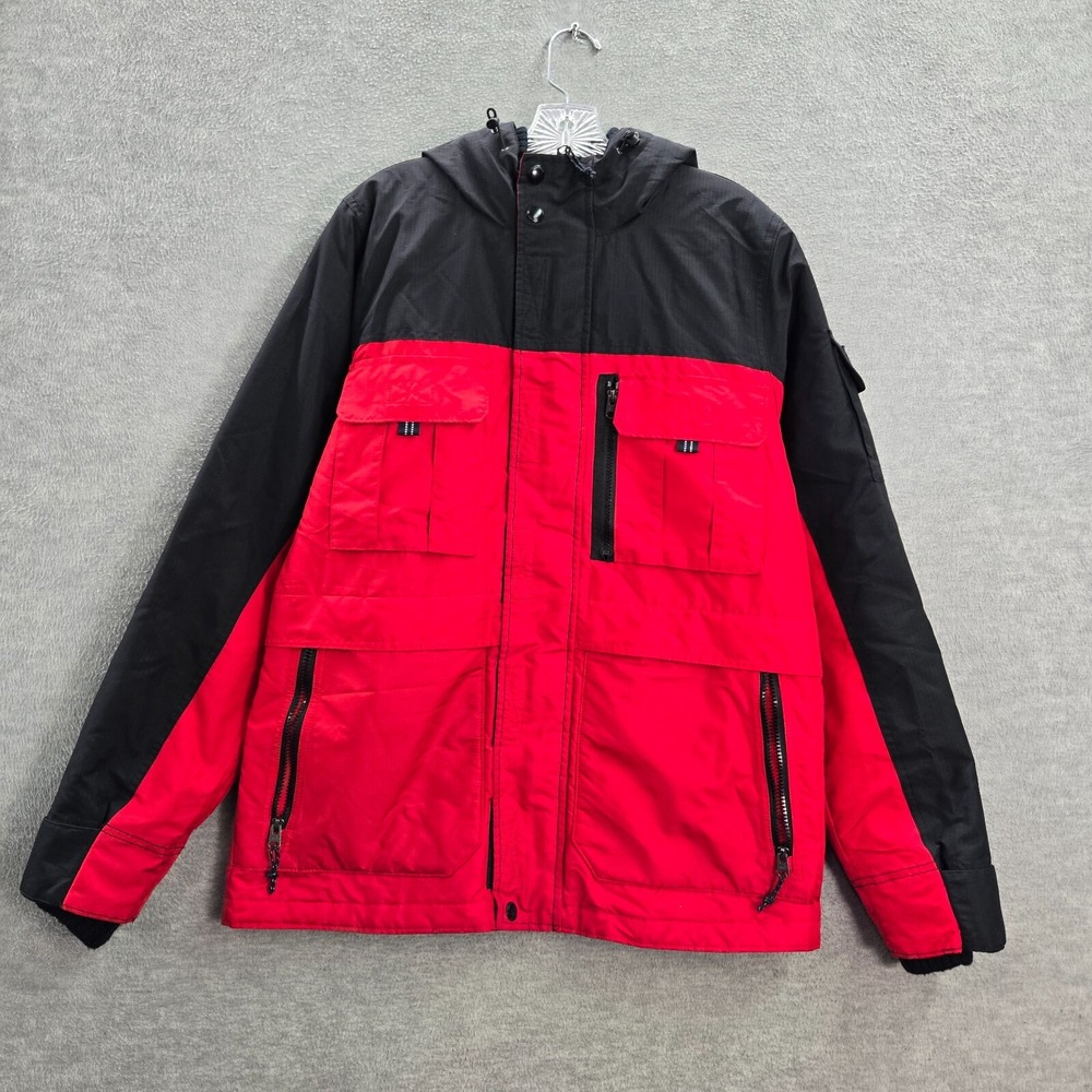 Abercrombie & Fitch Men Jacket Large Red Colorblock Ripstop Water Resist Hooded‎